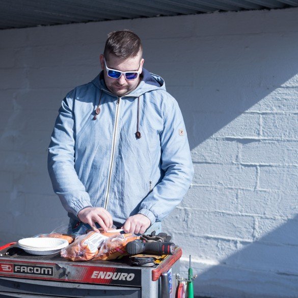 Anton setting up the grill.