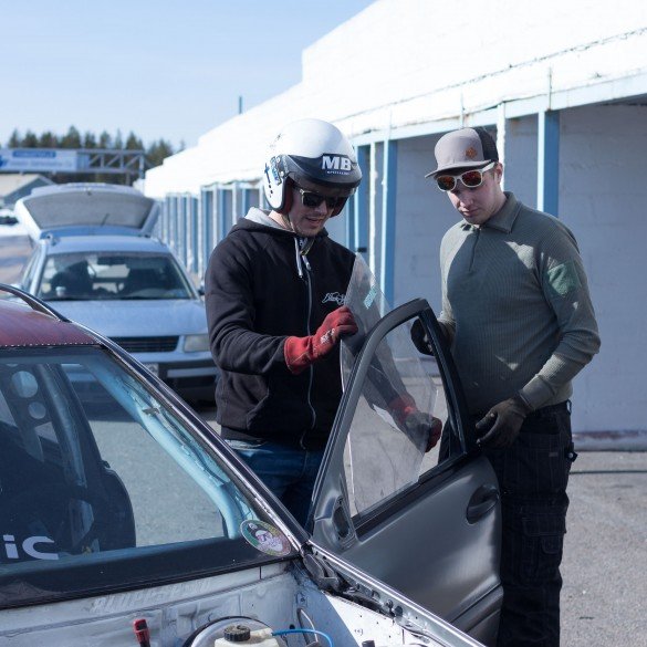 Putting the driver window in place.